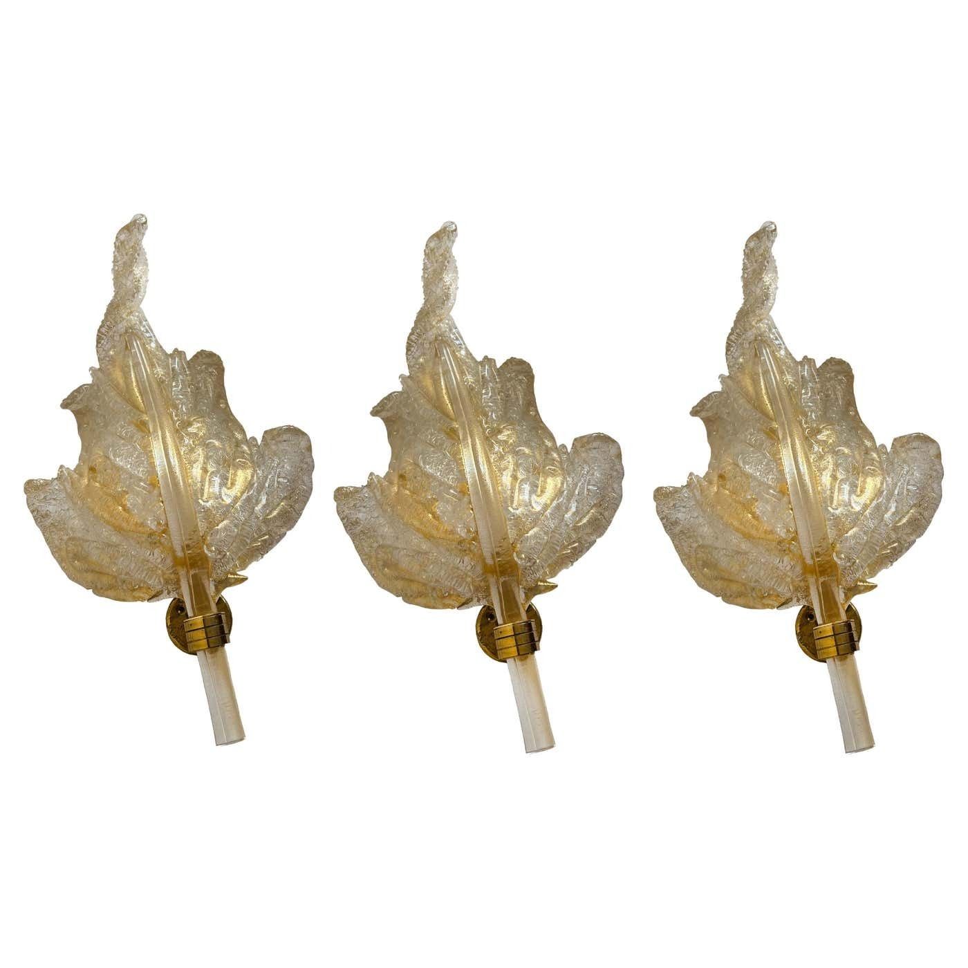 Luxurious Pair Of Wall Lamps By Barovier & Toso, Murano, 1980s