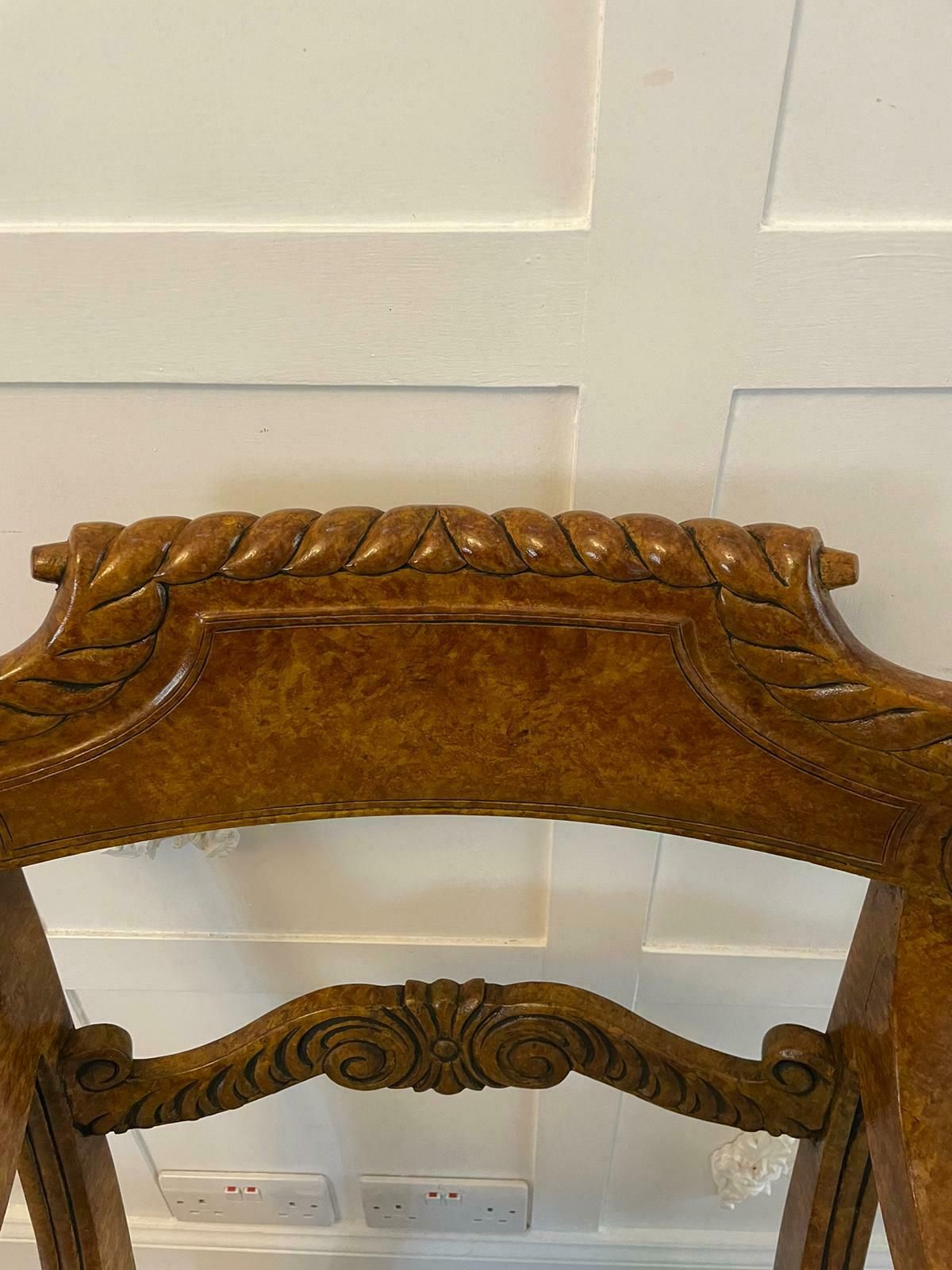 Furniture Unusual Set Of 8 Quality Antique Decorated Faux Birds Eye Maple Dining Chairs photo