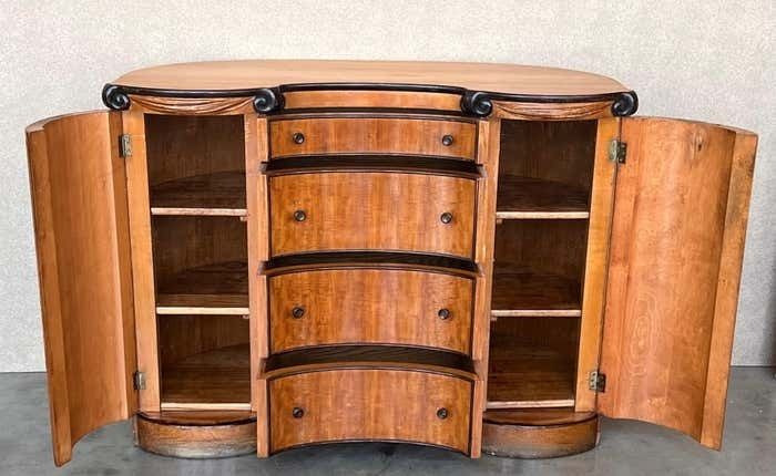 Art Deco Demilune Burl Walnut And Ebonized Credenza With Doors And photo buy