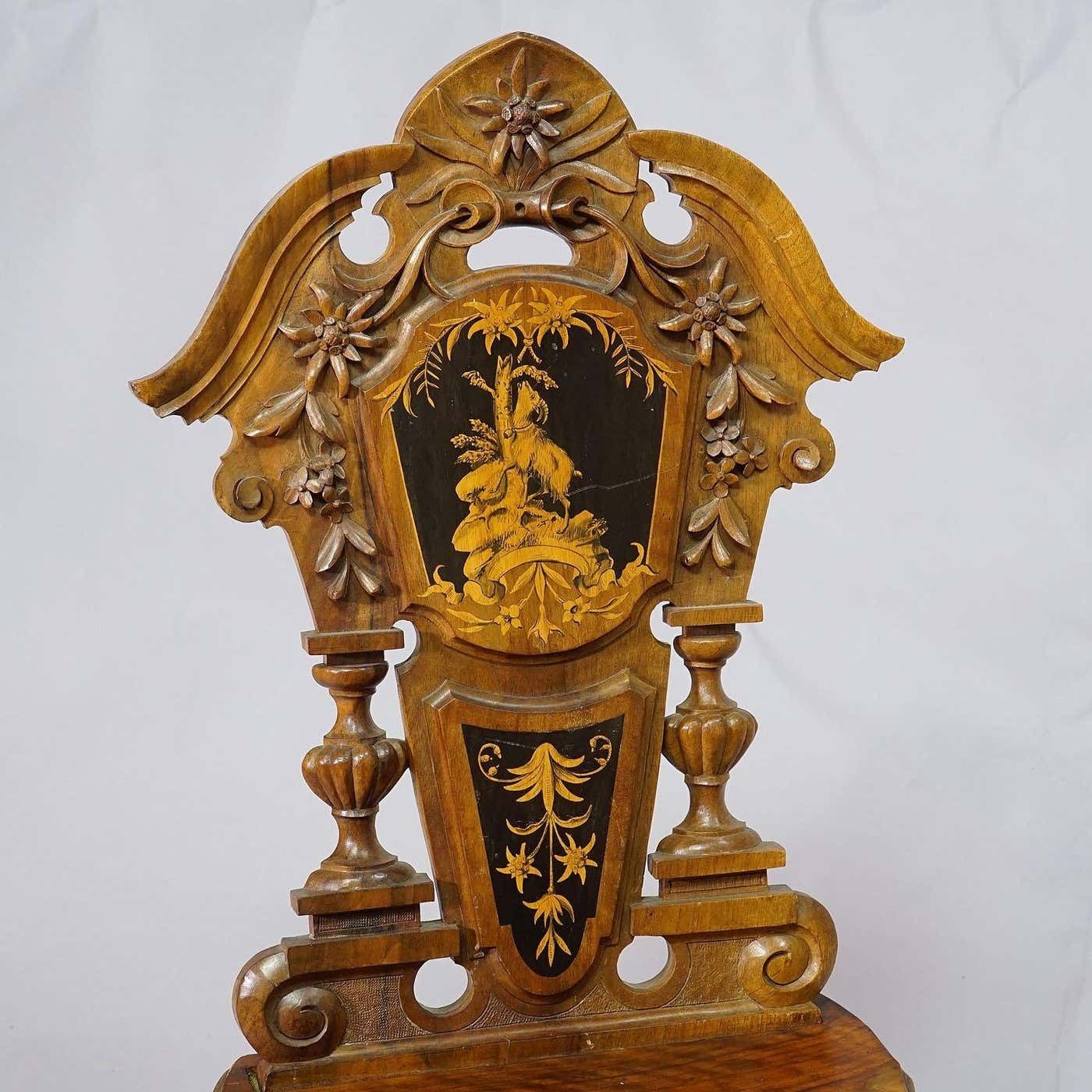 Nutwood Edelweis Marquetry Chair Swiss Brienz 1900 photo 1939.0