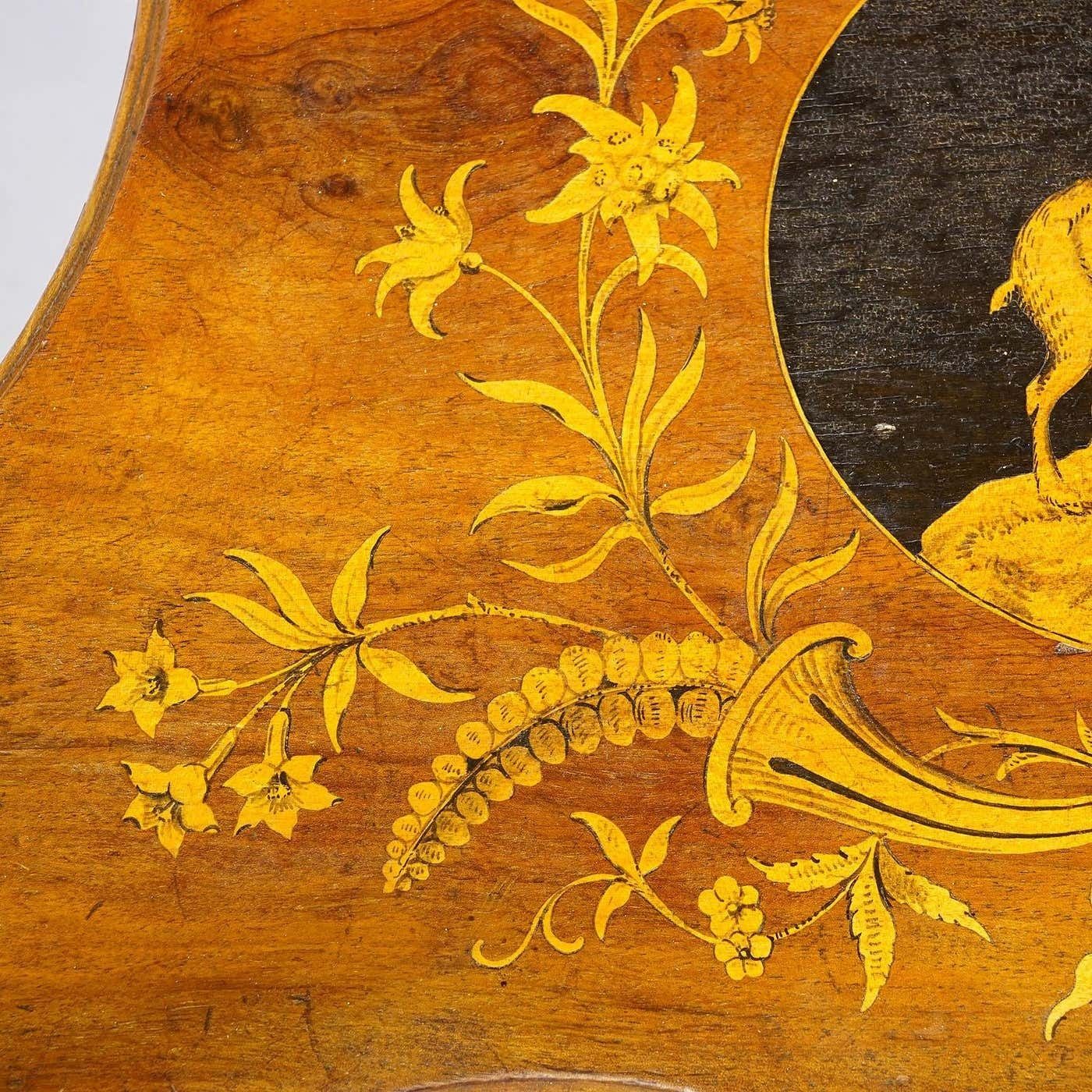 Nutwood Edelweis Marquetry Chair Swiss Brienz 1900 photo vintage