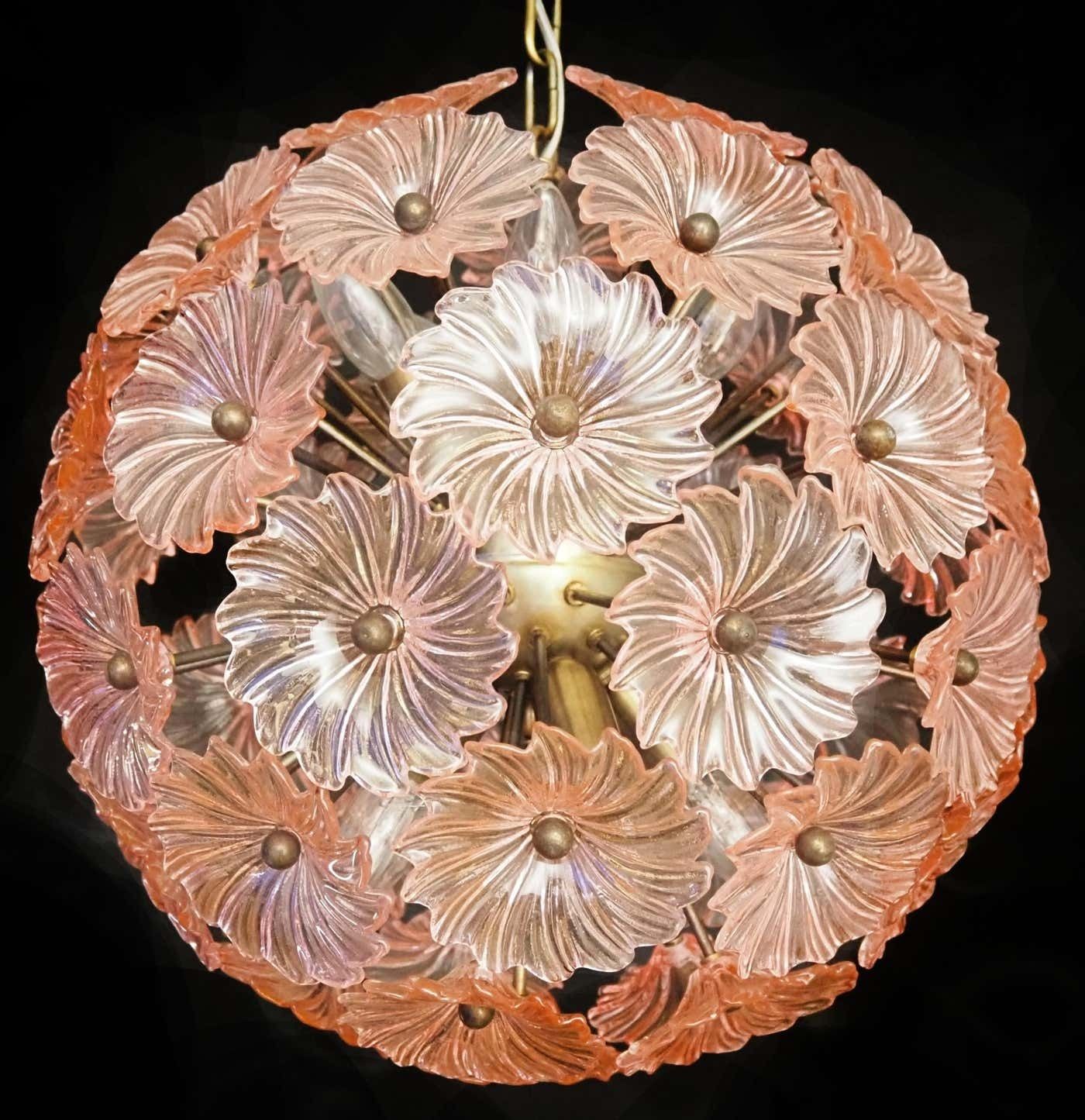 Elegant Vintage Sputnik Italian Crystal Chandelier – 51 Daisy Pink Glasses photo vintage