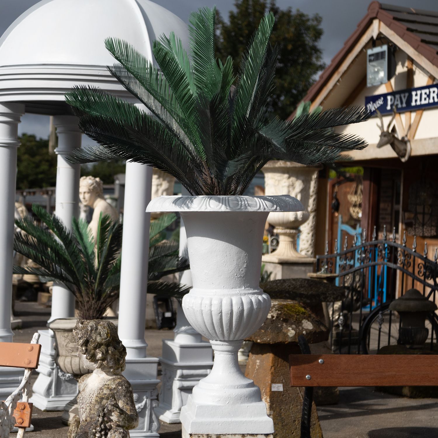 Pair Of Large White Cast Iron Urns photo for sale