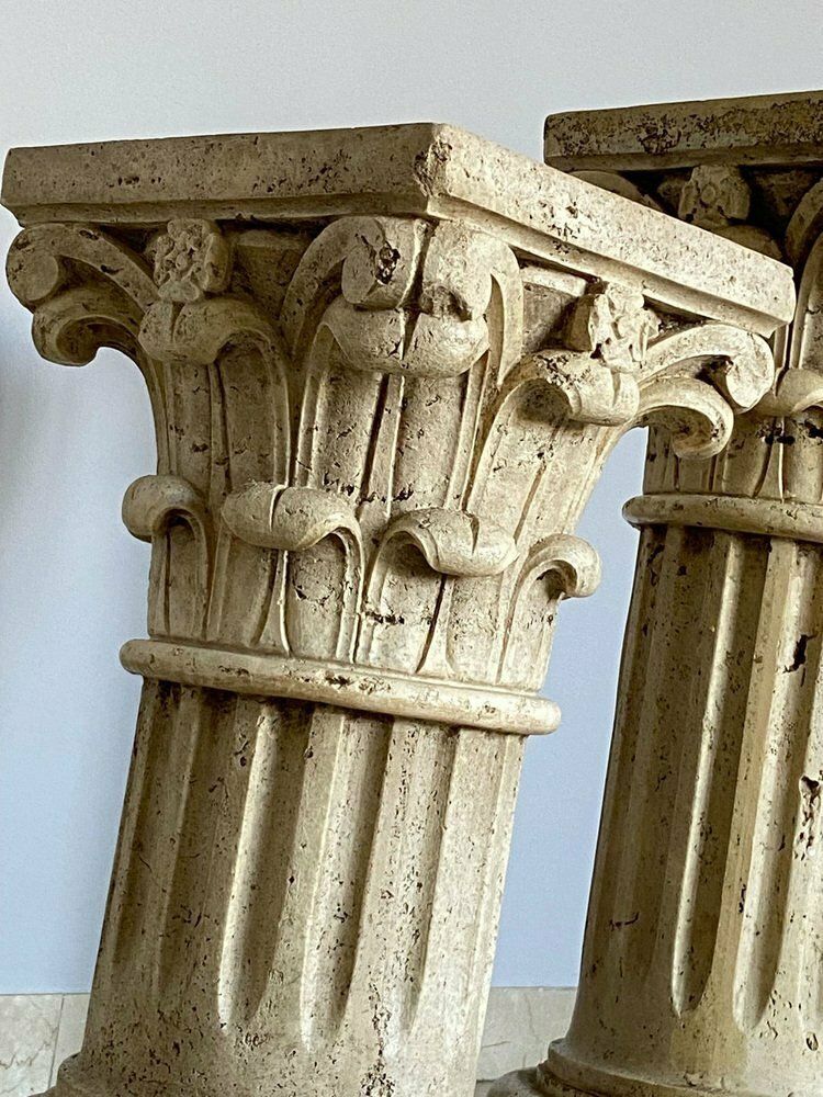 photo for sale Italian Travertine Corinthian Columns, 1940s, Set Of 2