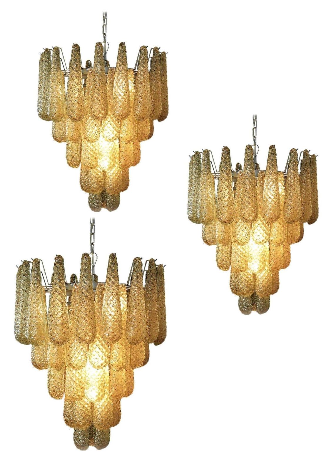 Beautiful Murano Set Of 4 Amber Drops Chandeliers photo vinterior