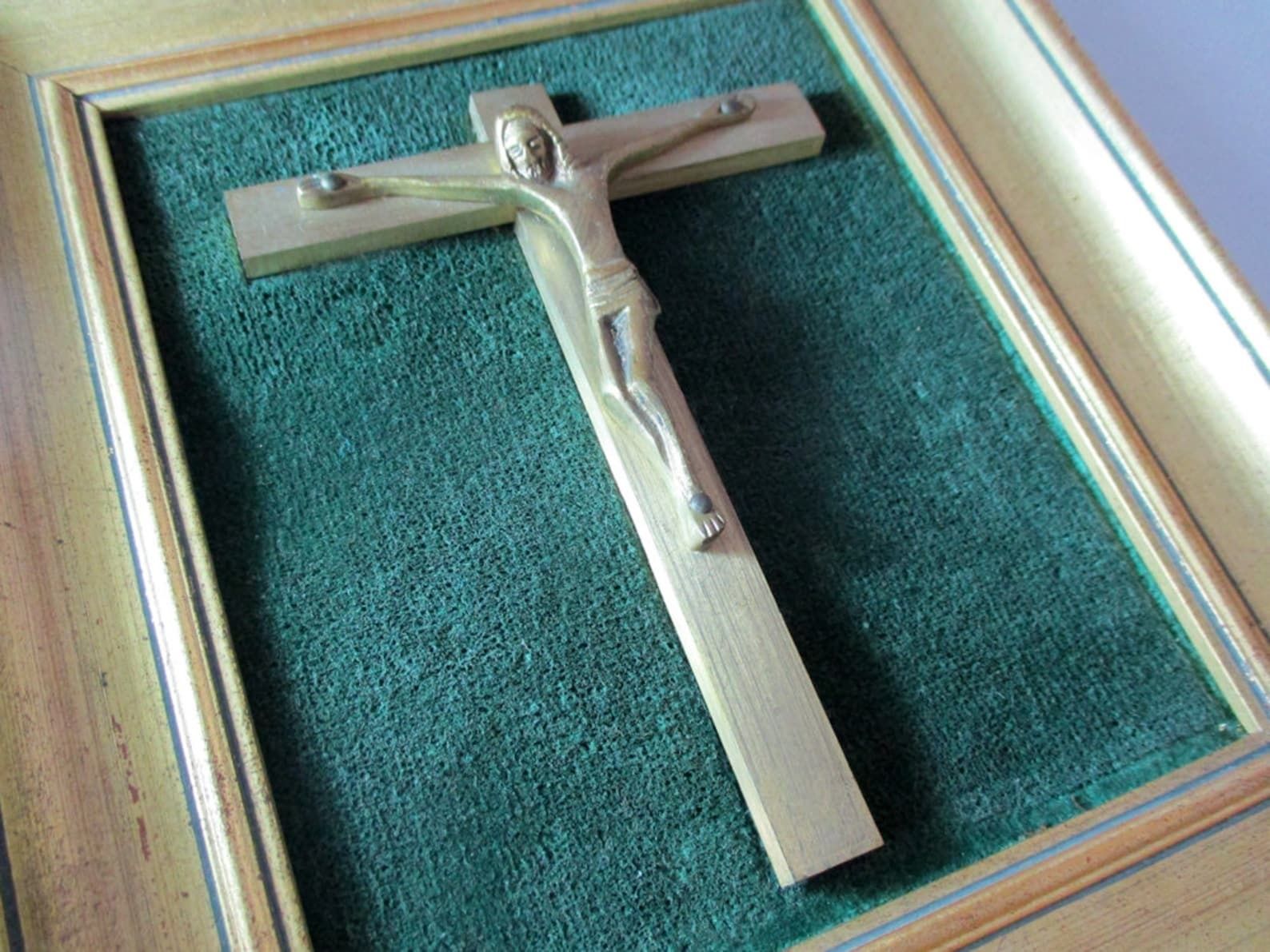 Antique Framed Crucifix | French Art Nouveau Crucifix | Primitive Christ | Naive Crucifix | Corpus Christi | Art Deco Crucifix photo furniture