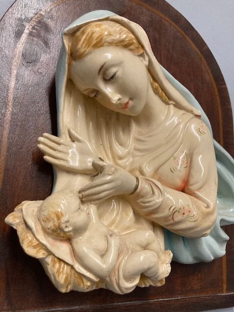 Ancient Madonna In Polychrome Majolica, Tuscan Manufacture From Signa. photo furniture
