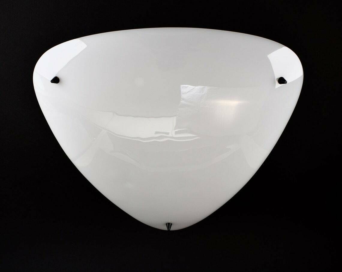 1950s French Flush Mount By Télé Ambiance Sonnenkind | Mid Century Modern Ceiling Light Triangular Vintage White Black Studs | Retro Lamp
