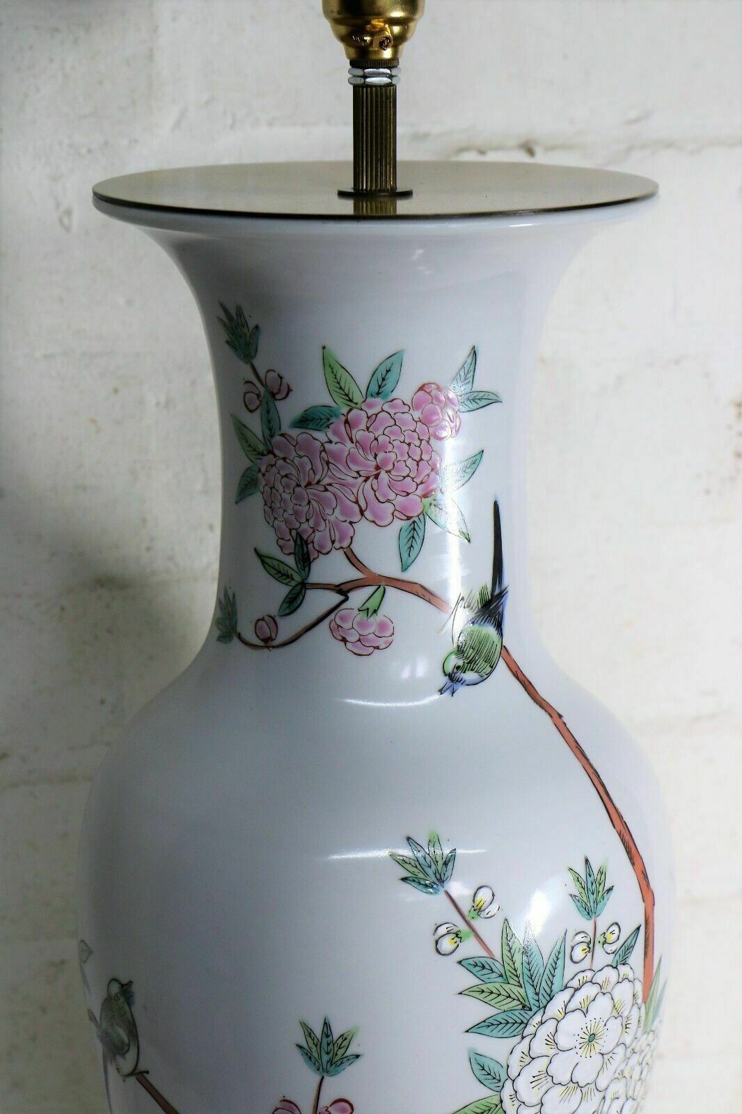Table Lamp Vintage Large White Kutani Oriental Japanese Ceramic Lamp 1960's Vg photo Lighting