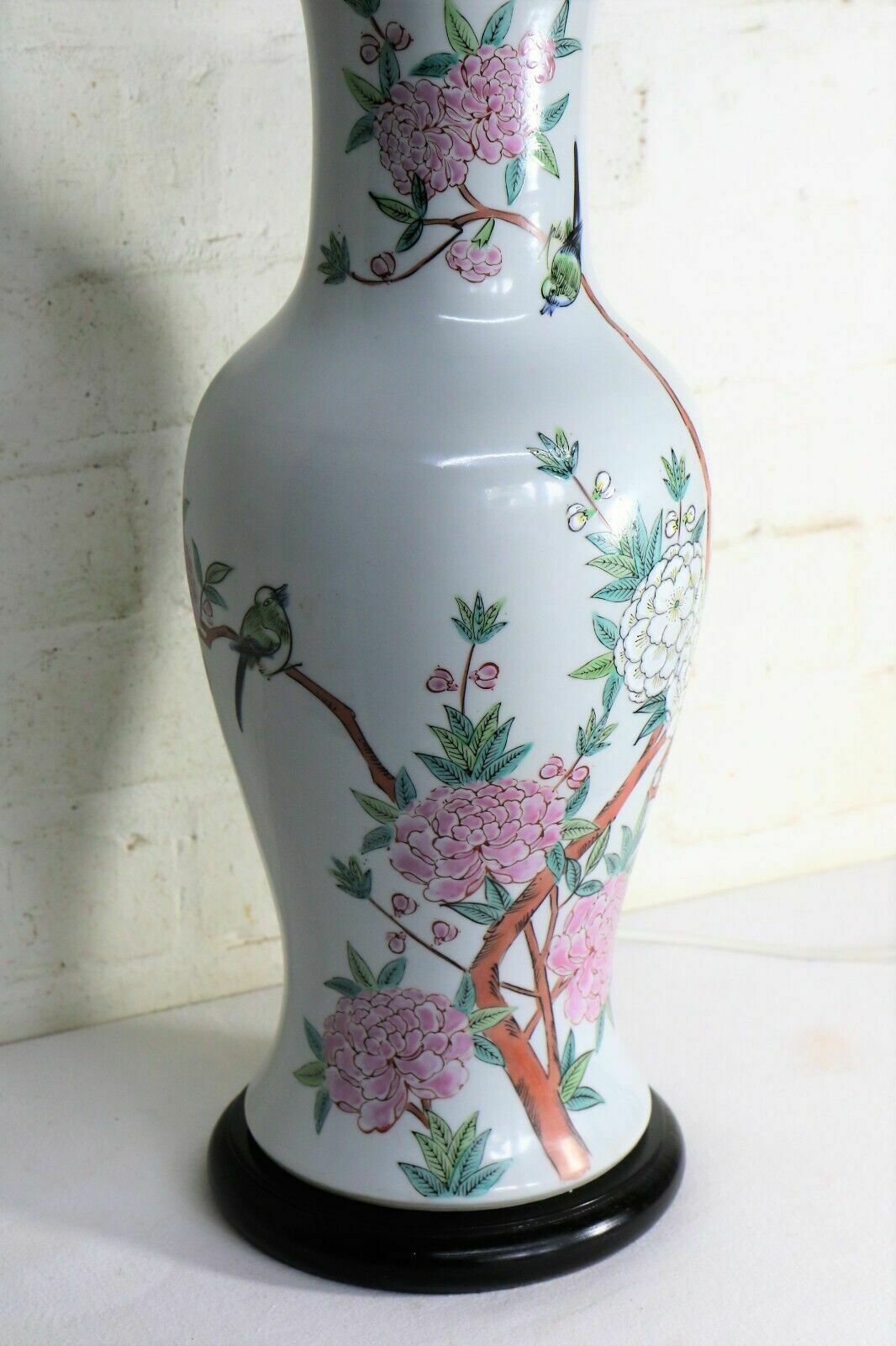 Table Lamp Vintage Large White Kutani Oriental Japanese Ceramic Lamp 1960's Vg photo vinterior