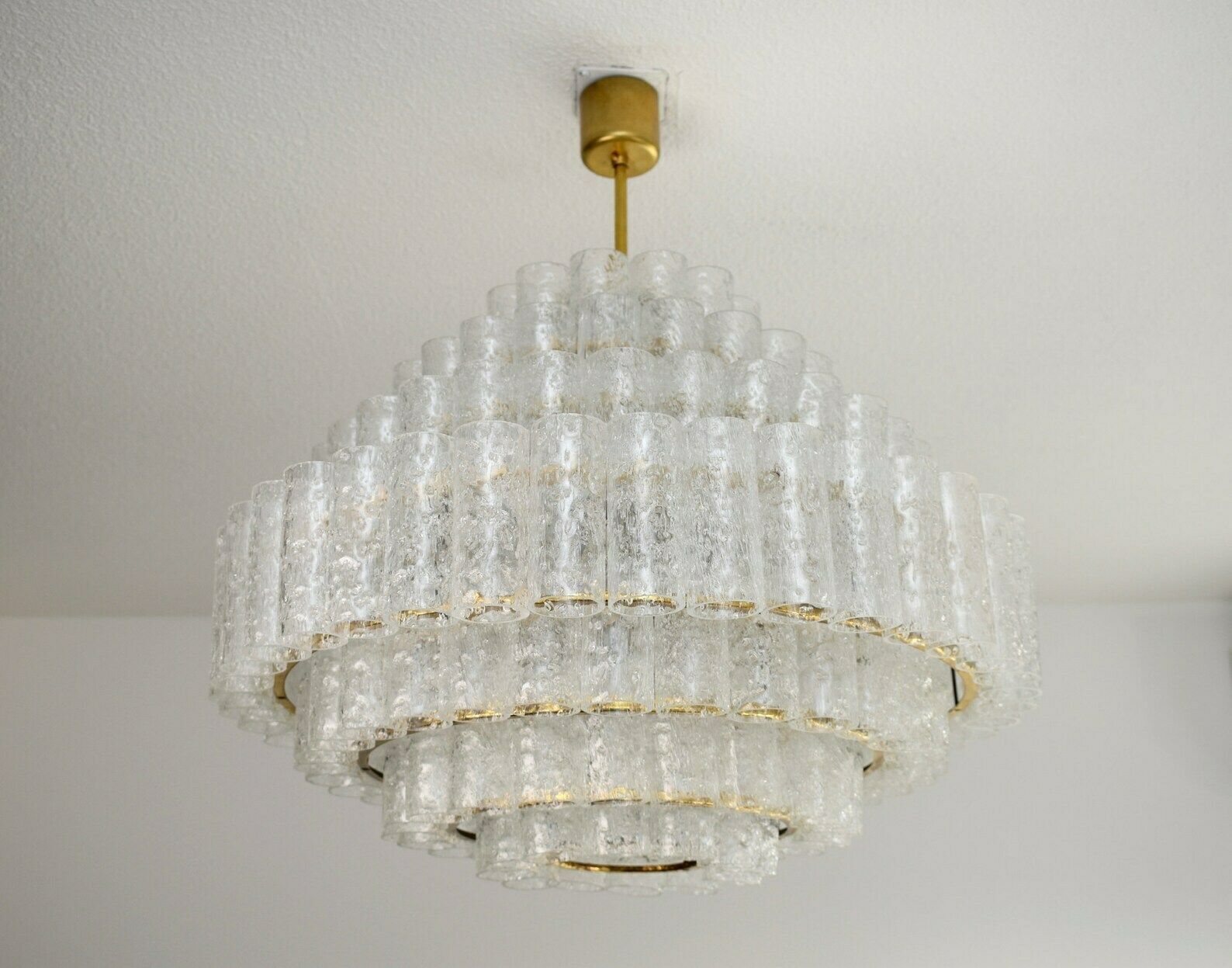 Mid Century 7 Tier Chandelier By Doria Leuchten Germany | Vintage Murano Ice Glass Ballroom Chandelier | Glashutte Limburg Pendant Crystal photo 5661.0