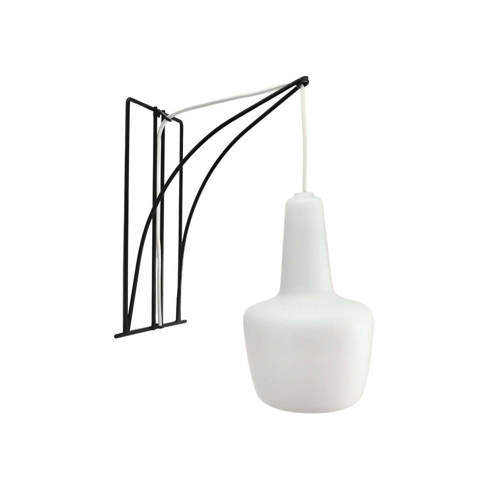 Modernist Wall Sconce Wire Metal Glass | Vintage Mid Century Modern Lamp Light Satined Milk Glass Black | Philips Louis Kalff Dutch Design
