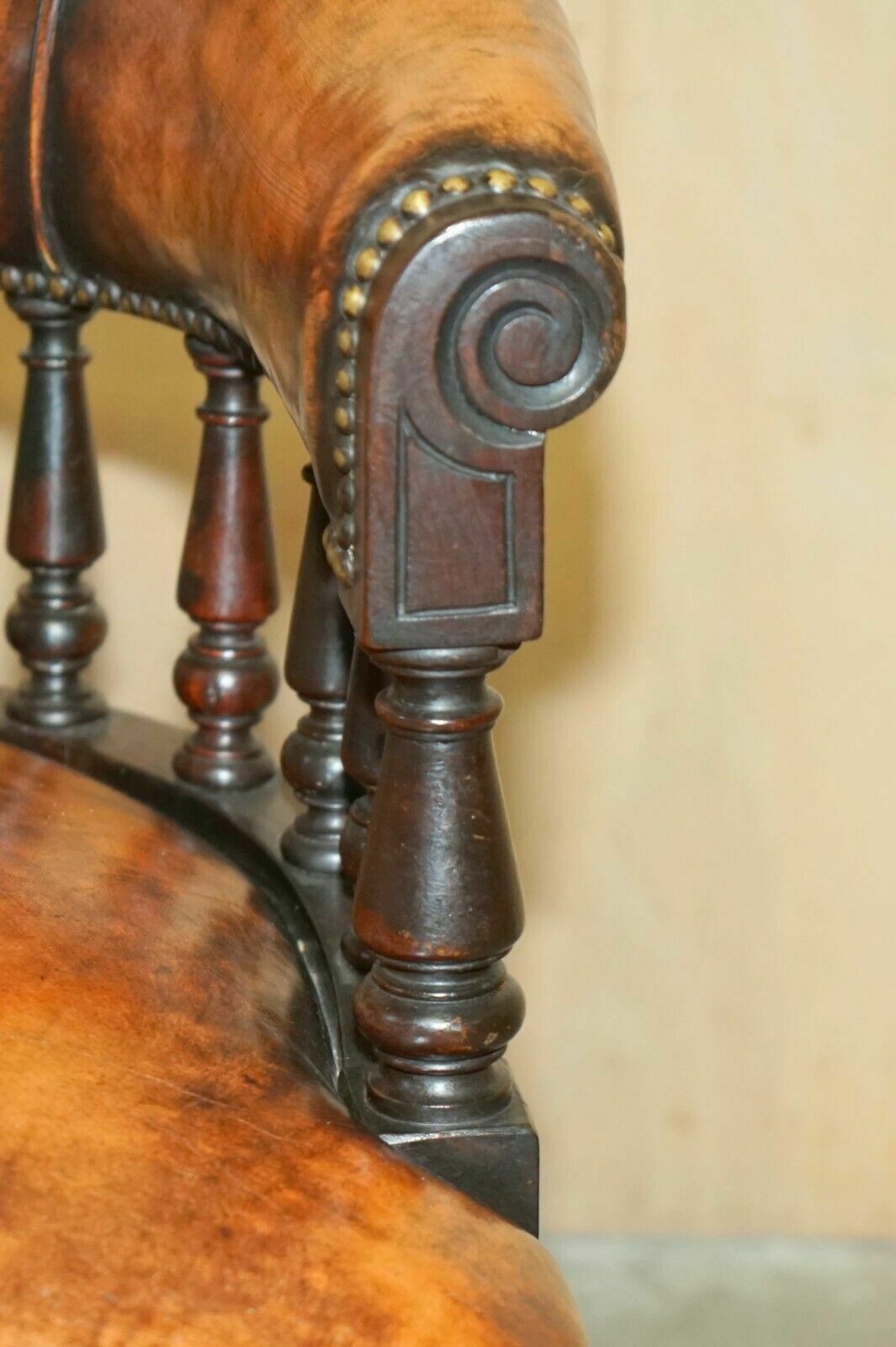 Restored Brown Leather William IV 1830 Mahogany Chesterfield Captains Armchair photo vintage