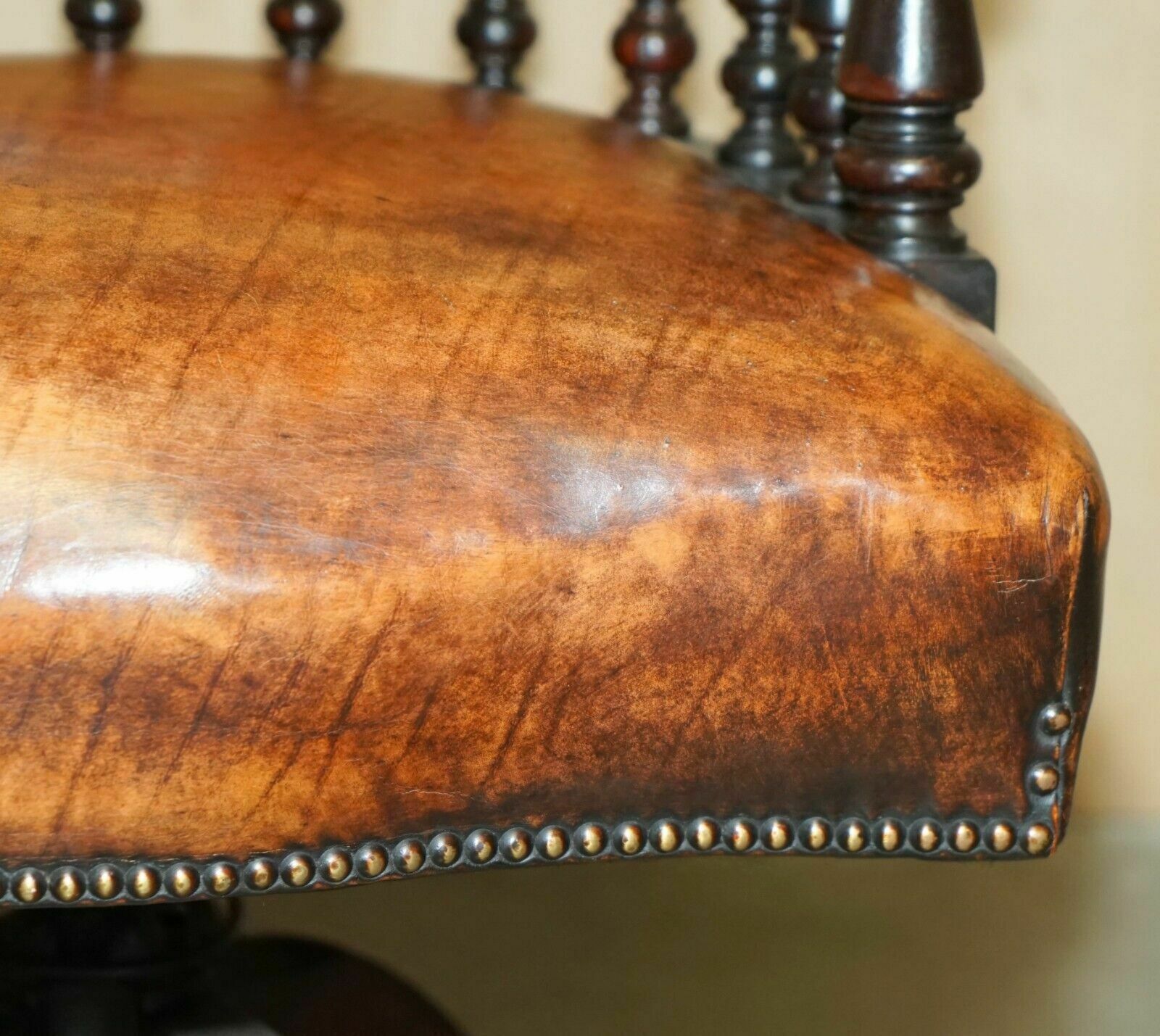 Furniture Restored Brown Leather William IV 1830 Mahogany Chesterfield Captains Armchair photo