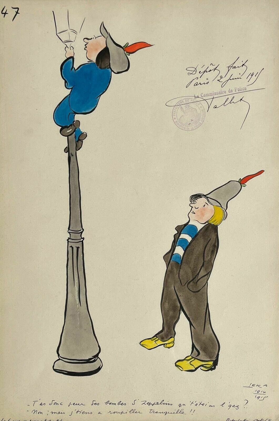 Caricature 1914 Very Nice Watercolor Drawing Signed Leka War Wwi Press