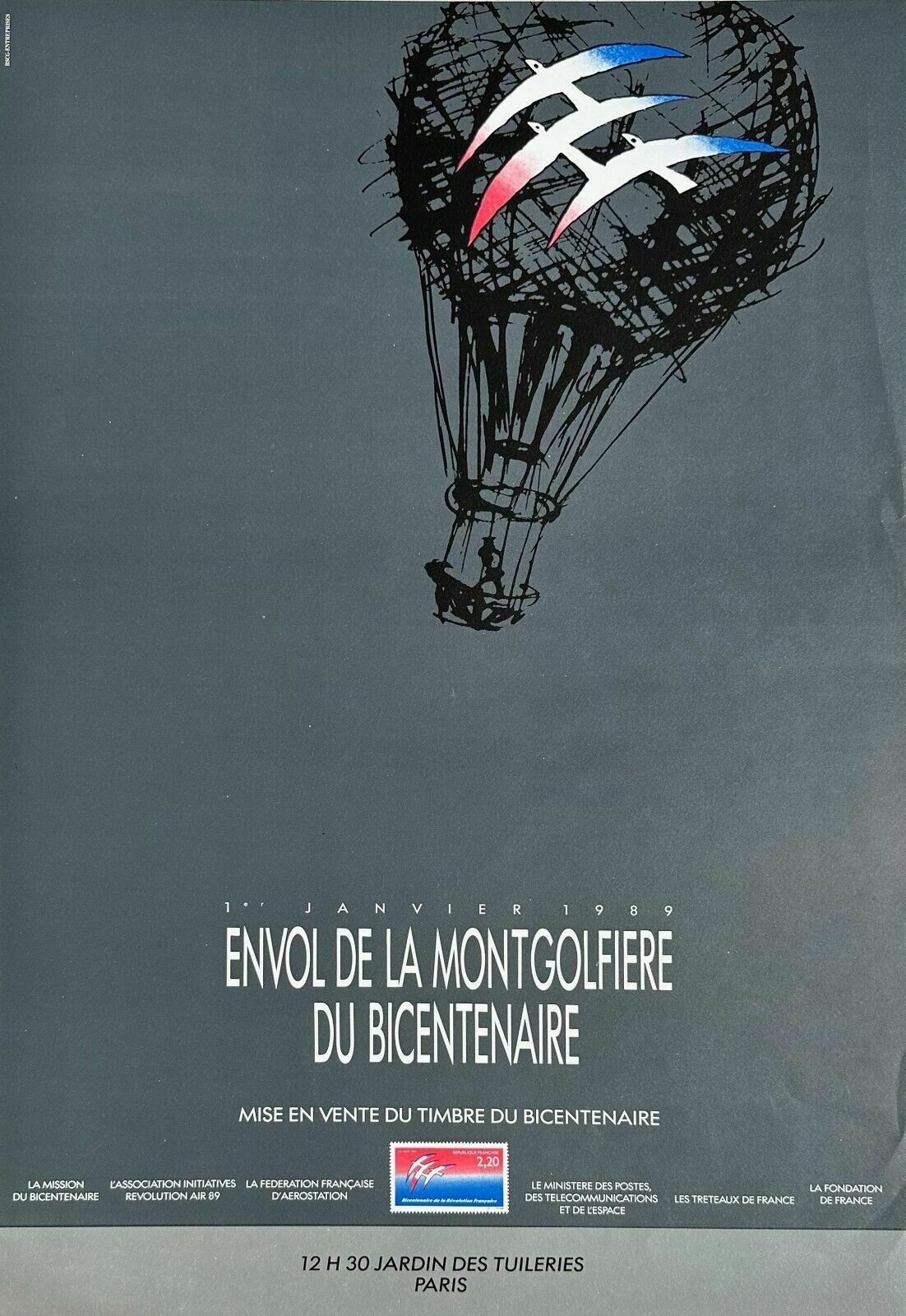 Folon   Affiche 1989 Envol De La Montgolfière Du Bicentenaire Tuilerie Paris