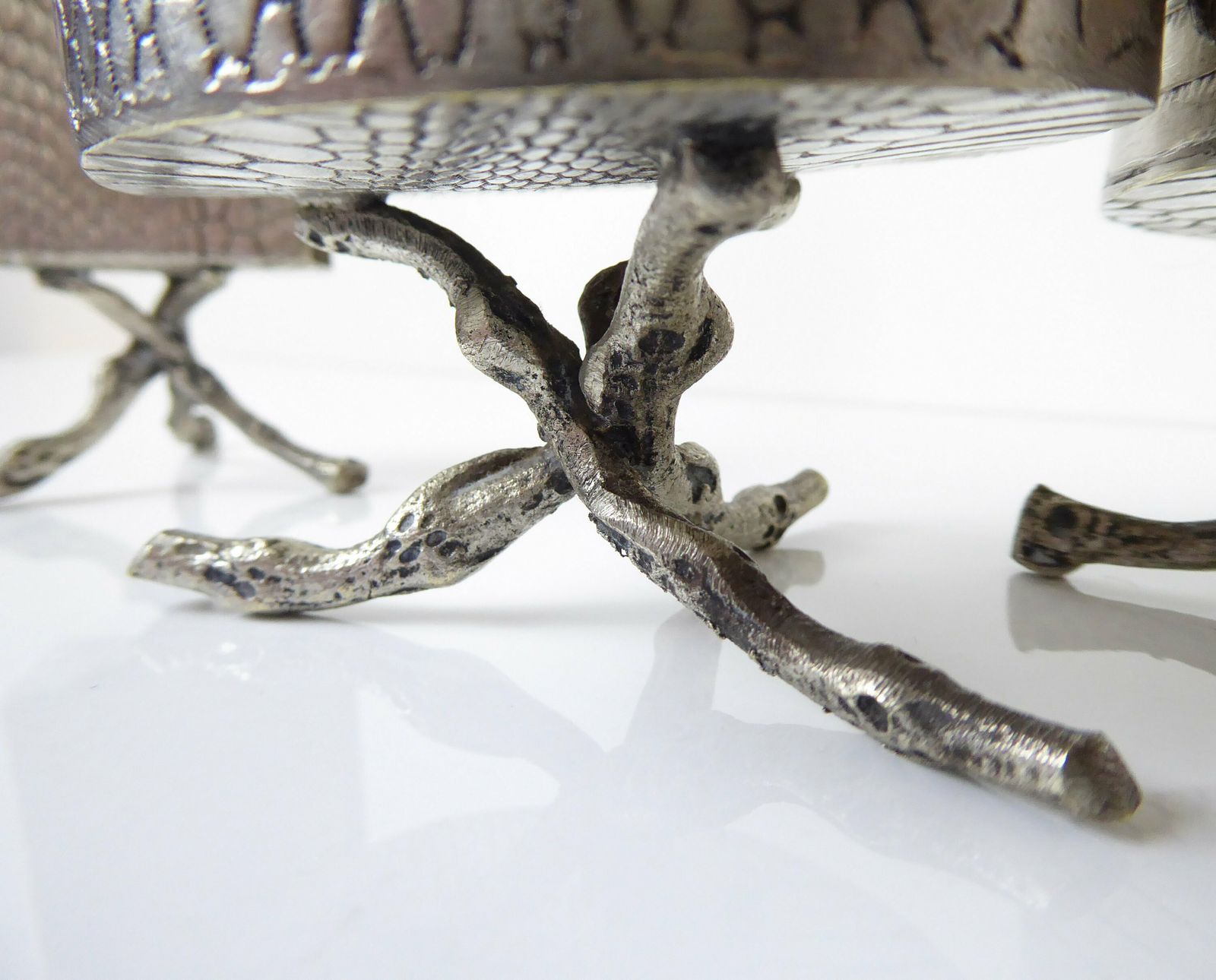 French Art Nouveau Mantlepiece Set | Match Holder And Candle Holders | Faux Bois And Snakeskin photo vinterior