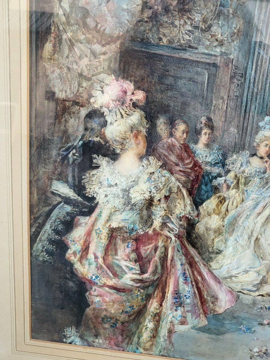 C Fabini, Watercolor, The Sedan Chair, Late 19th Century photo vintage