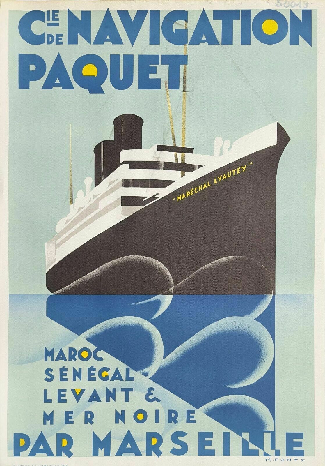 Max Ponty   Poster Shipping Company Paquet Art Deco 1990