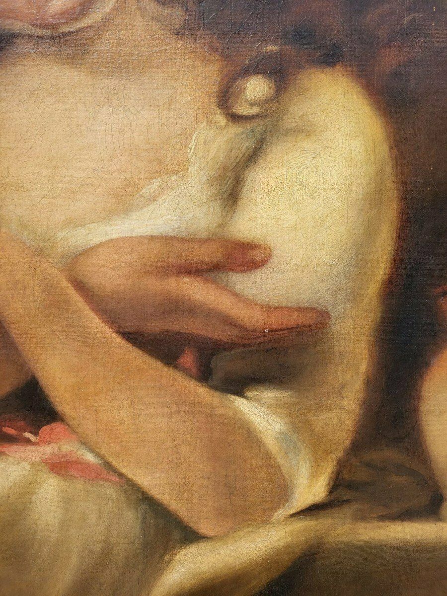 Portrait Of Young Woman, Oil On Canvas Xixth Century photo vintage