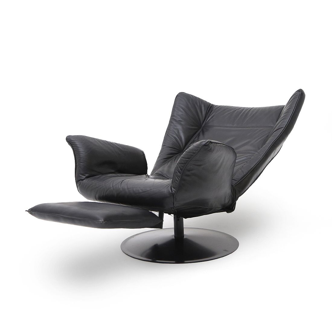 photo for sale Pair Of Reclining Black Leather Armchairs, 1970s