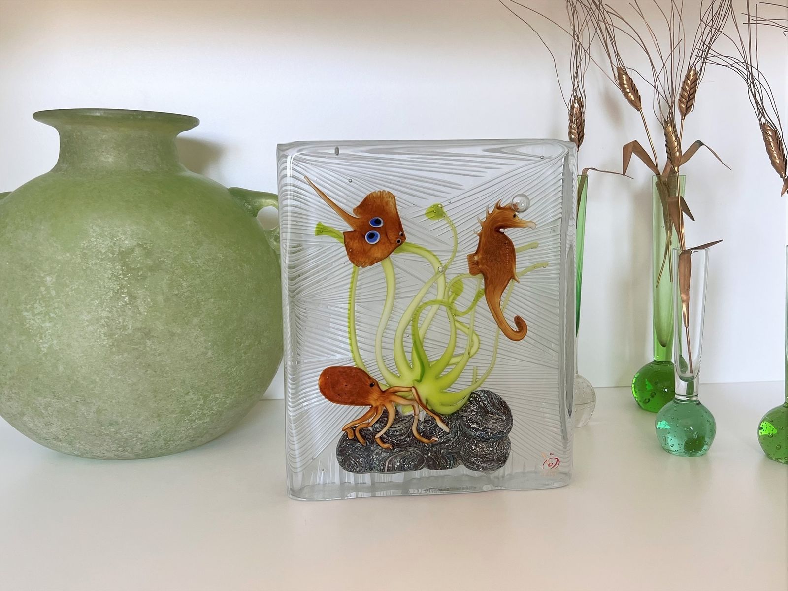 photo furniture Italian Murano Glass Aquarium With Sea Animals, Signed