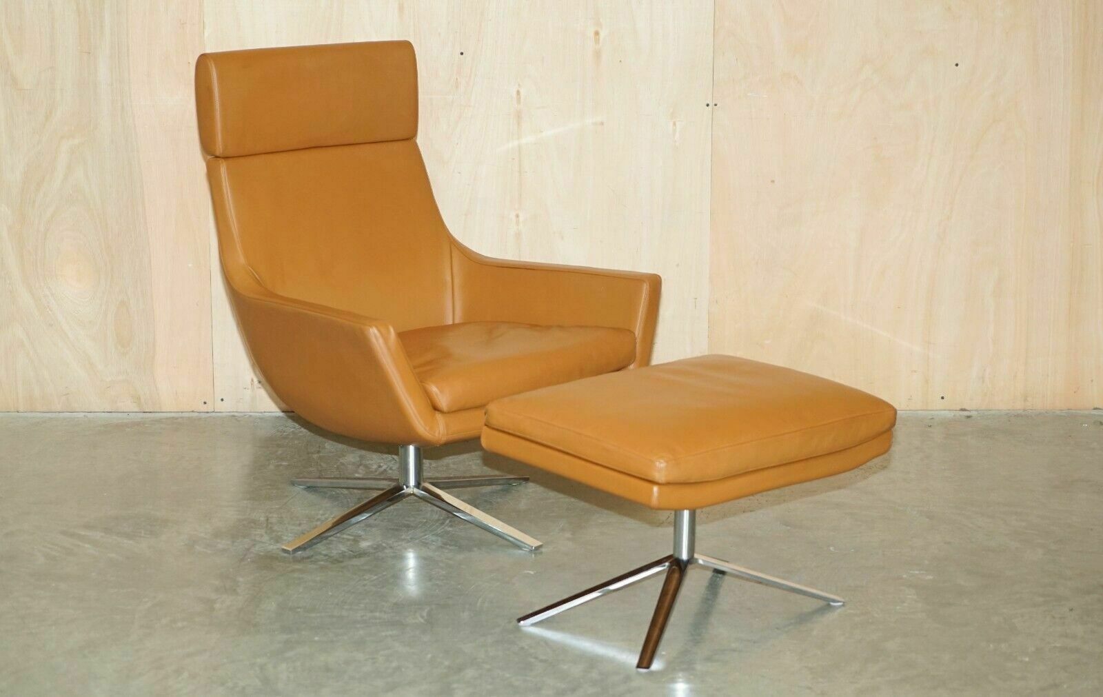 Bob Anderson Jill Cognac Brown Leather Jill Lounge Armchair And Ottoman Footstool