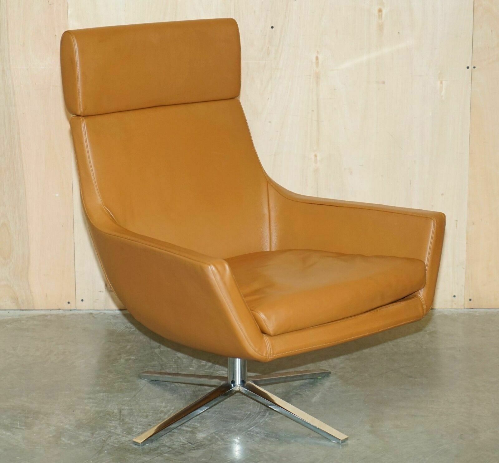 Bob Anderson Jill Cognac Brown Leather Jill Lounge Armchair And Ottoman Footstool photo for sale