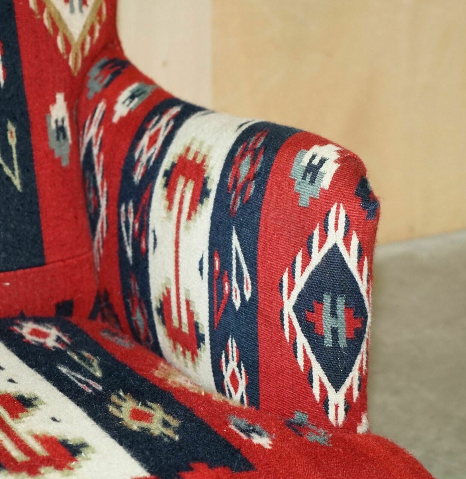 9500.0 Rare Original Victorian Howard & Sons Bridgewater Armchair With Kilim Upholstery photo