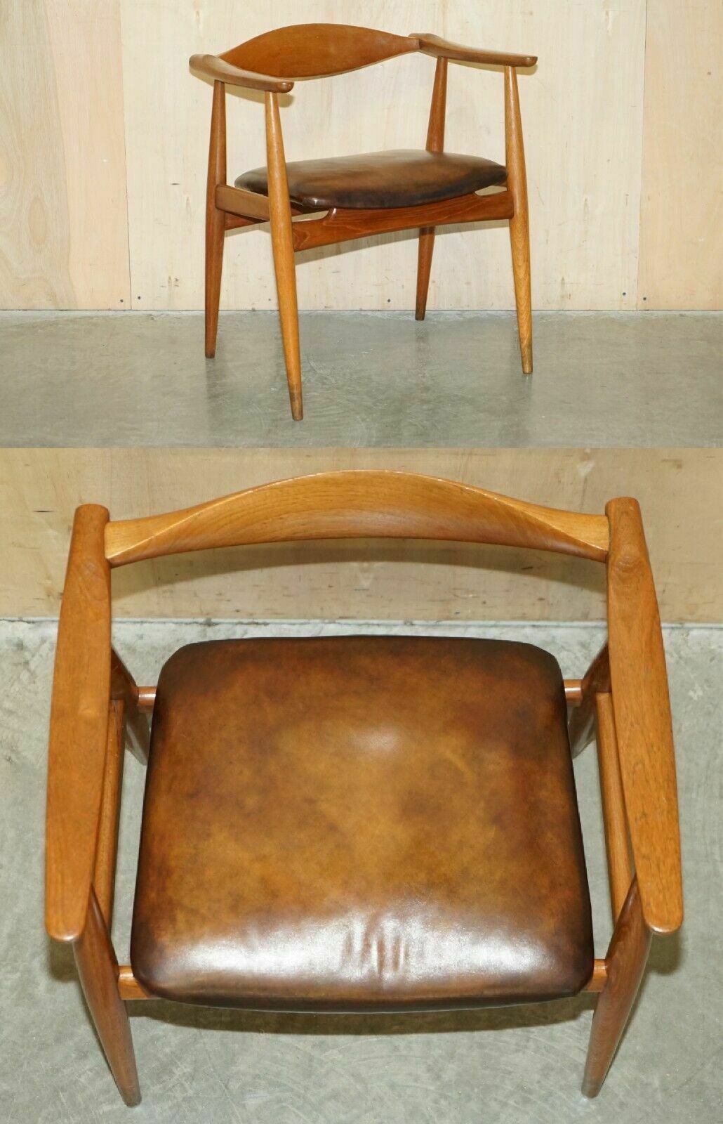 Fully Restored & Stamped 1960's Hans J Wegner Ch 35 Brown Leather Armchair