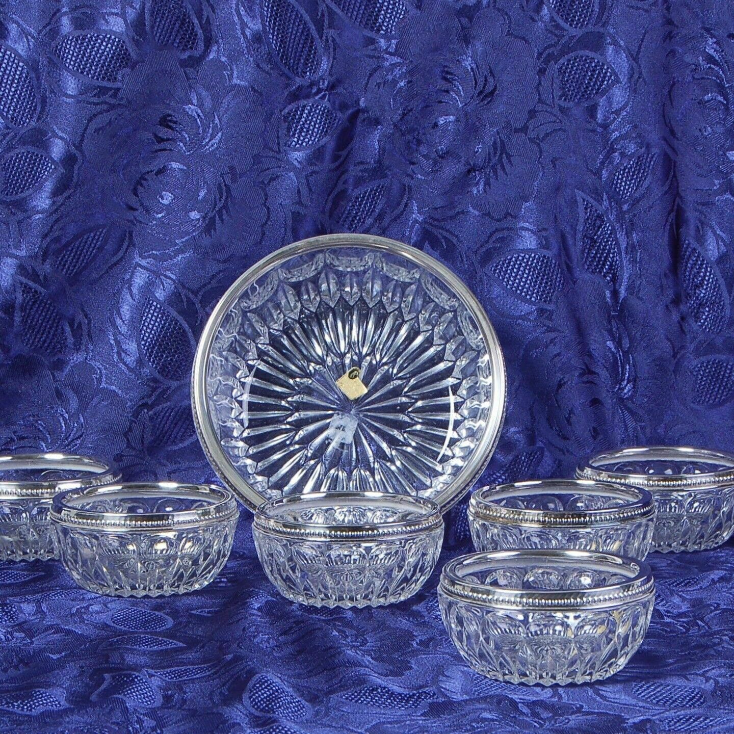 Set Cristallo Echt Bleikristall Servizio 6prs Macedonia Ciotola Bordo Argentato photo for sale