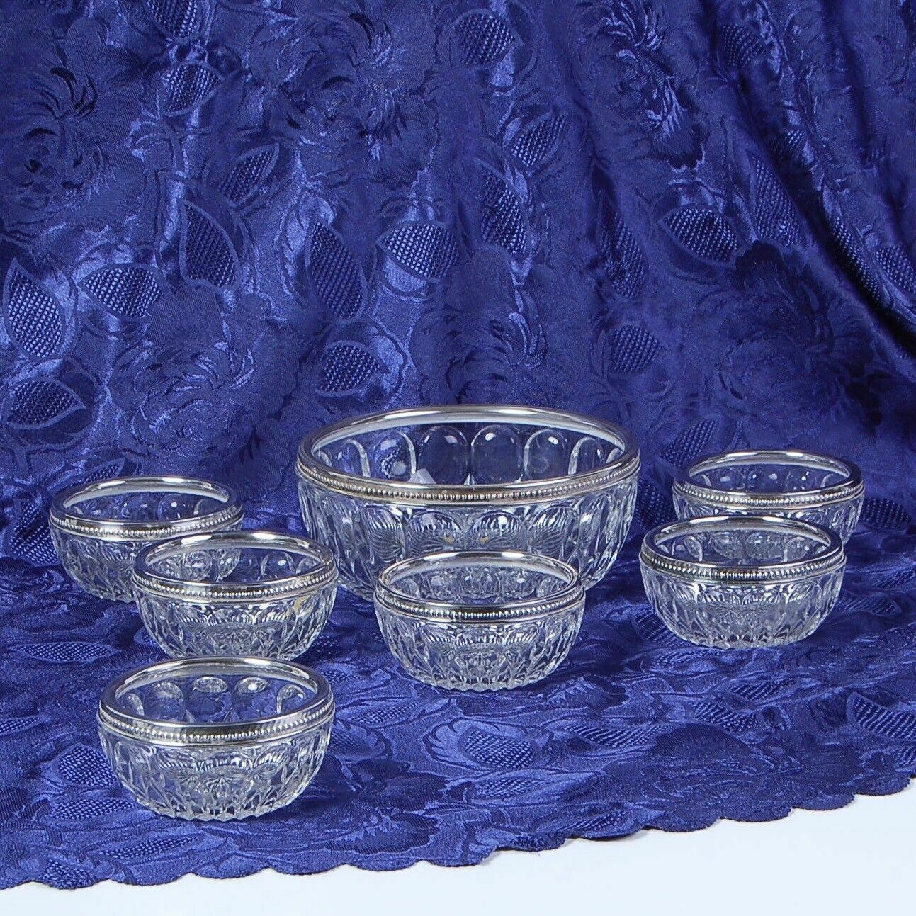 Set Cristallo Echt Bleikristall Servizio 6prs Macedonia Ciotola Bordo Argentato photo Home Decor