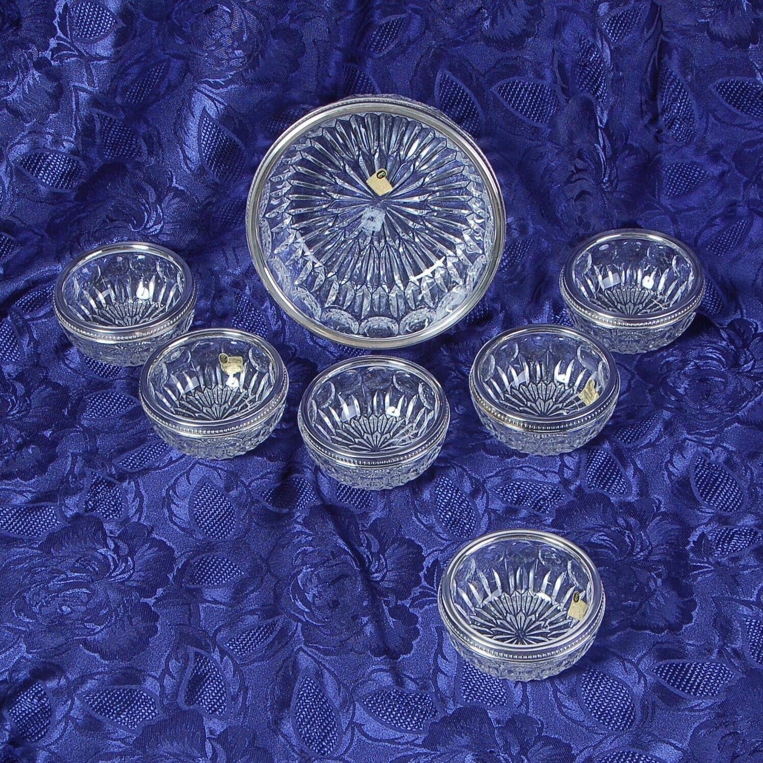 Set Cristallo Echt Bleikristall Servizio 6prs Macedonia Ciotola Bordo Argentato photo 135.0