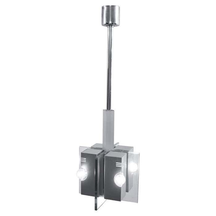 Mid Century Mordern Suspension, Metal And Glass Structure, Italian, 1970s