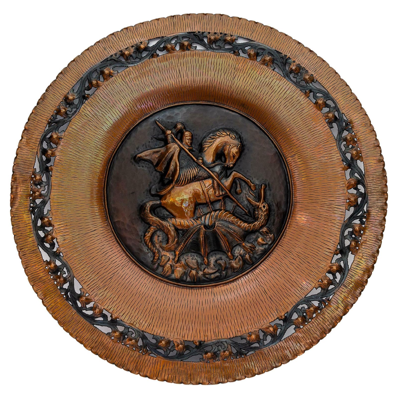 Saint Geogius Kills Dragon Big Wall Decoration Made Of Copper Italy Around 1950s