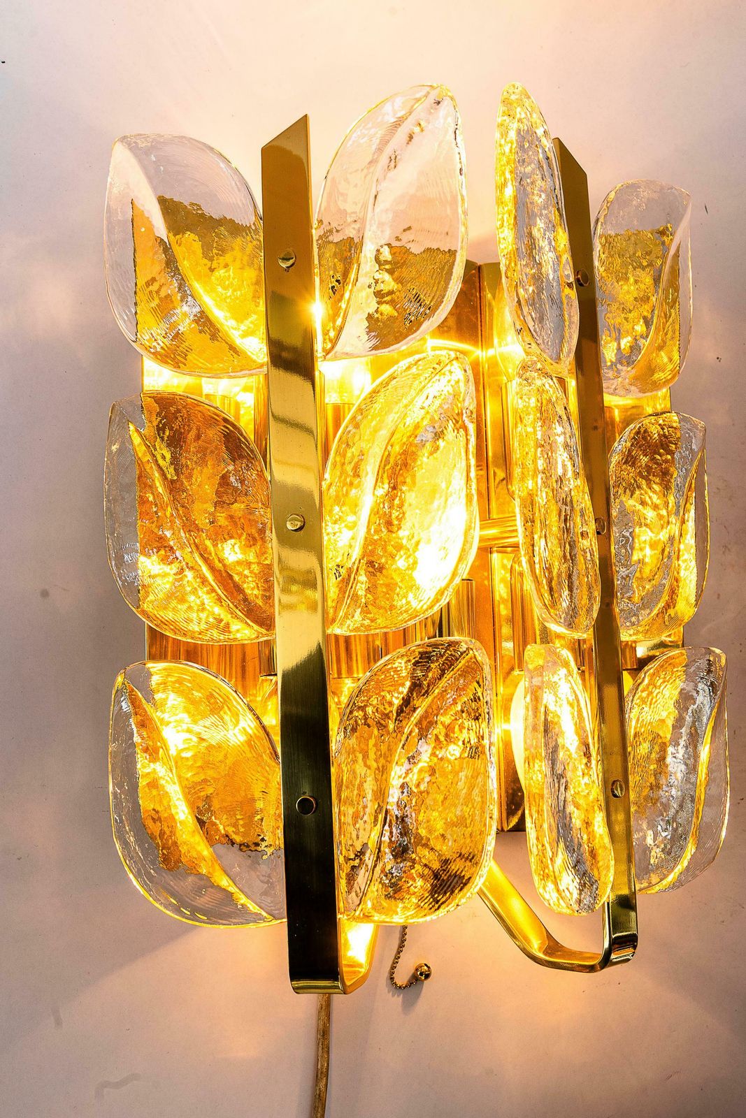 Two Mid   Century Modern "Florida" Wall Lamps By Kalmar, Glass And Brass, 1970s photo vintage