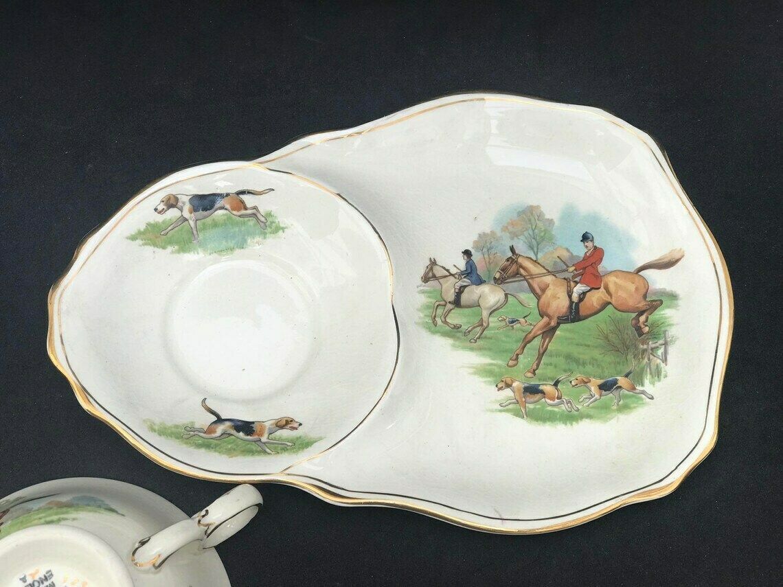 Royal Winton Grimwades Fox Hunting Tennis Set Theekopje En Schotel Hunt Gift Hunter Gift Equestrian English Tea Table Decor Cottage Country photo for sale