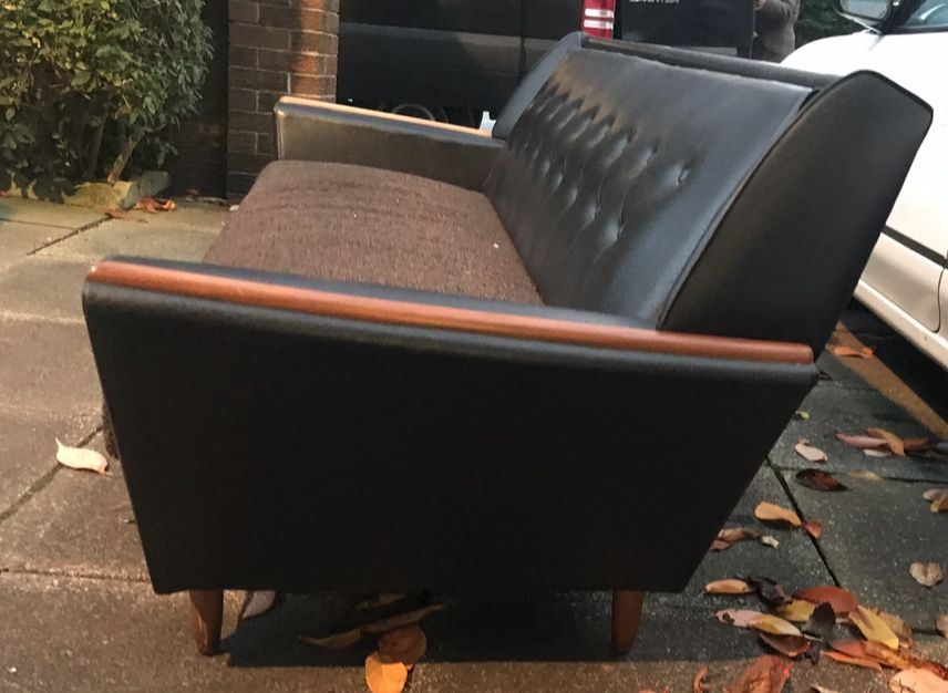 Black Vinyl Faux Leather Leatherette 60s Scandinavian Style Sofa Settee photo furniture