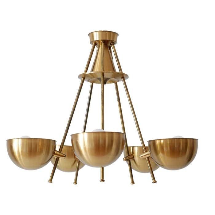 Exceptional Mid Century Five Flamed Chandelier Or Pendant Lamp Sweden 1950s