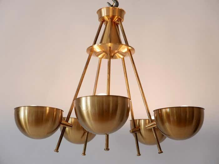 Exceptional Mid Century Five Flamed Chandelier Or Pendant Lamp Sweden 1950s photo furniture