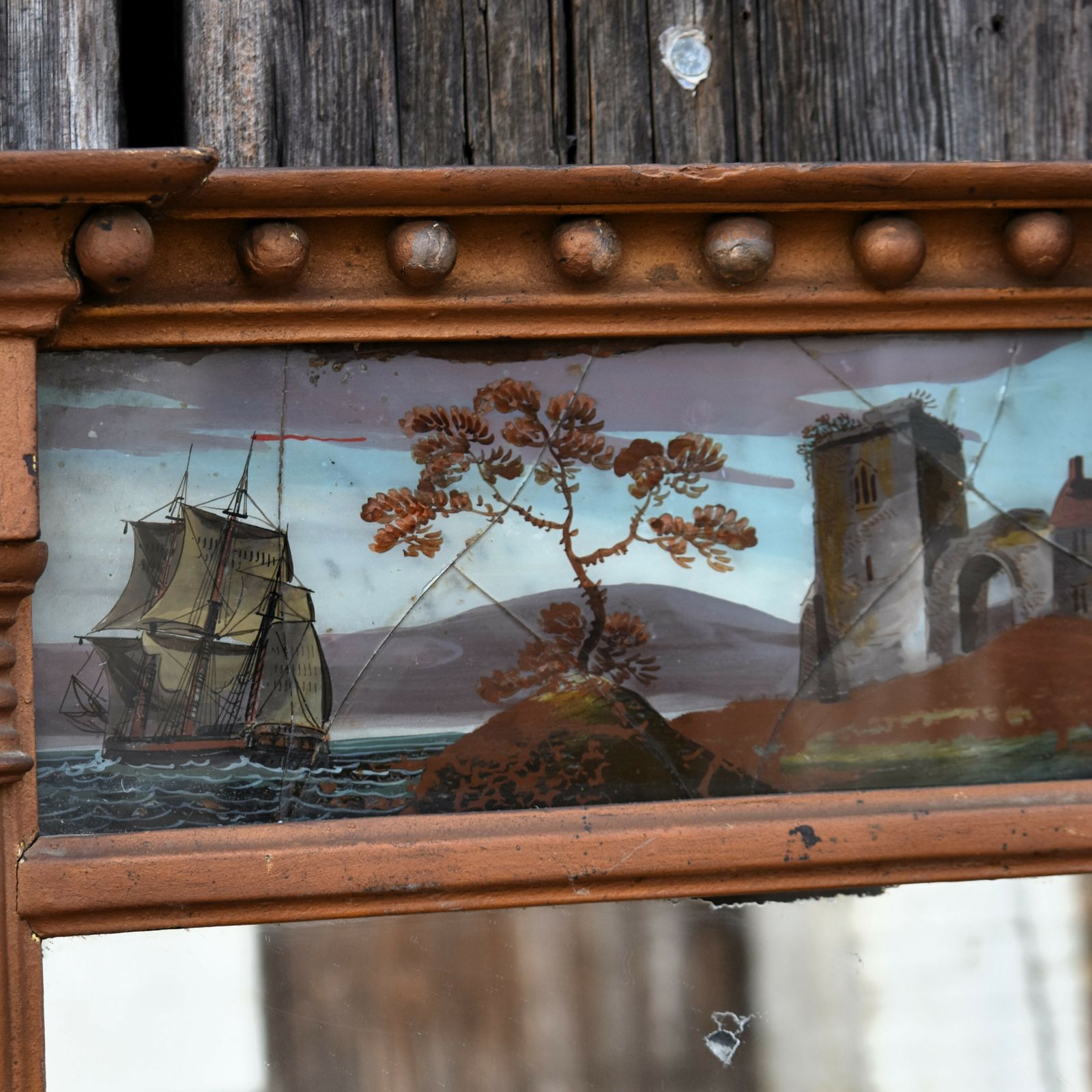 Antique 19th Century Gilt Verre Eglomise Painted Panel Pier Mantle Mirror photo Home Decor