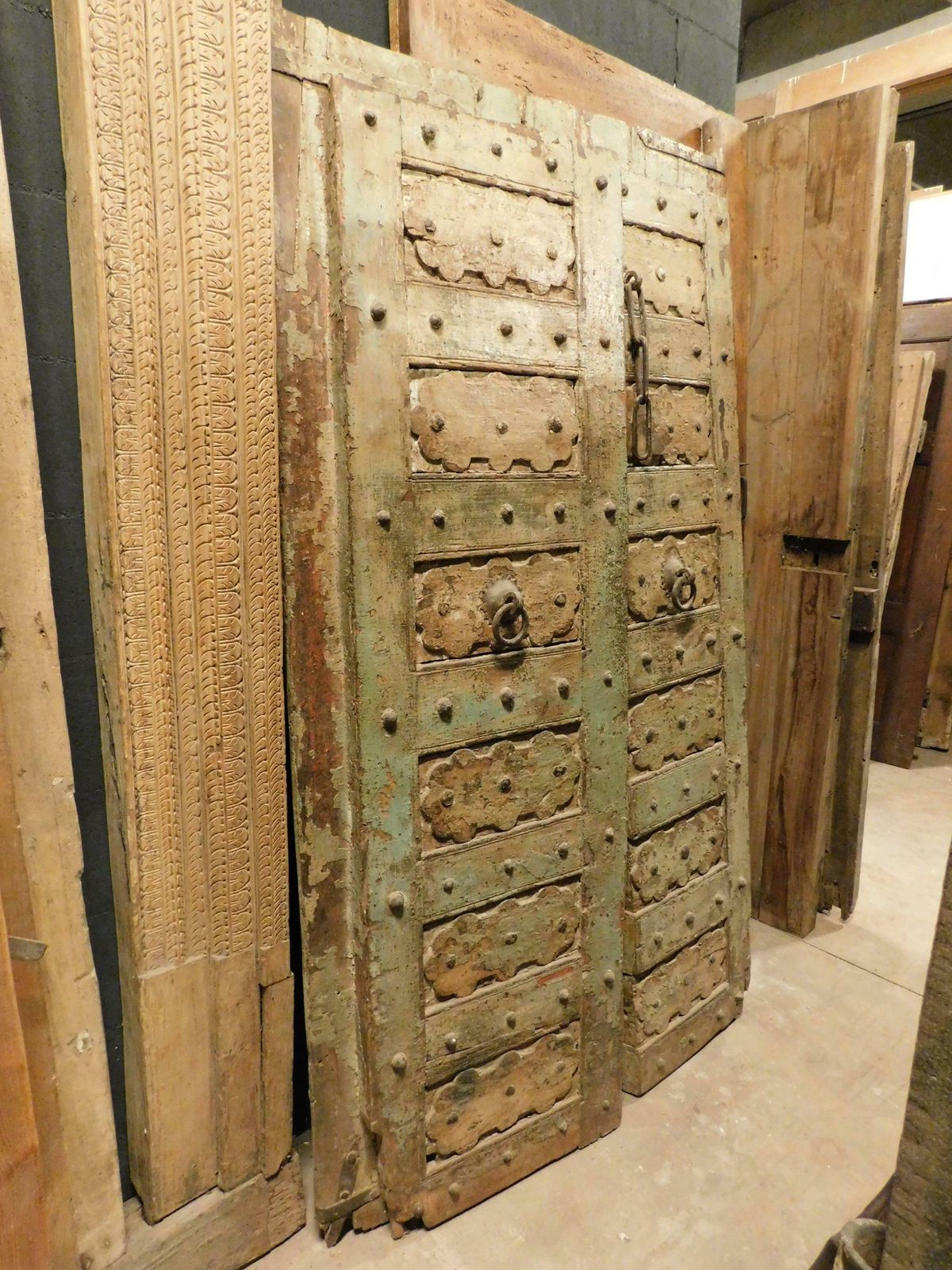Ethnic Entrance Door, Carved And Lacquered With Irons, India photo for sale