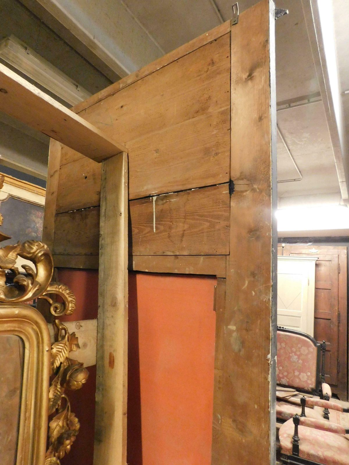 photo for sale Big Mirror Black Lacquered Wood, Gilded Carvings And Painting Dame, Italy