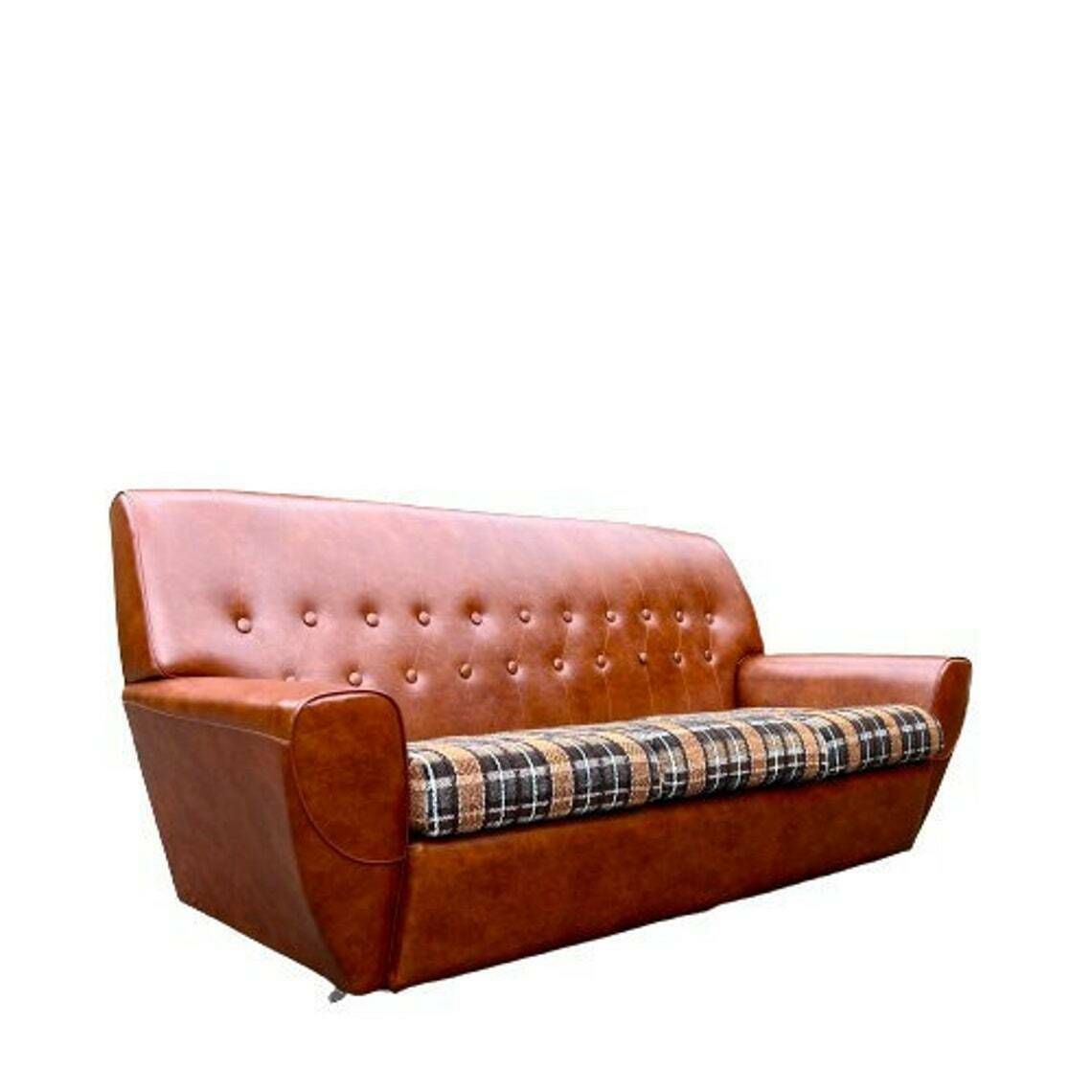 Mid Century Brown Faux Leather Armchair
