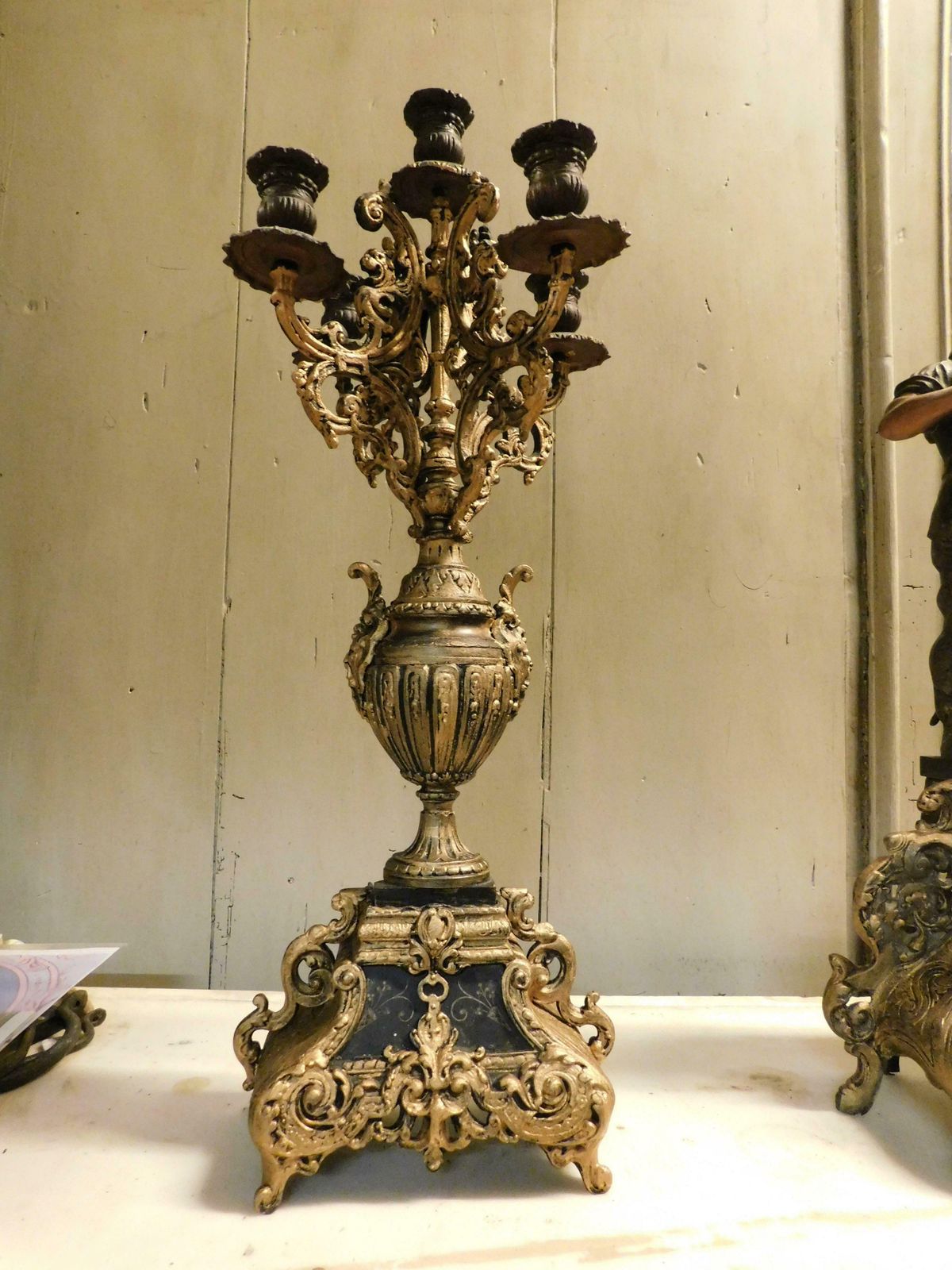 Fireplace Triptych In Bronze Formed By Clock And 2 Candlesticks, Italy photo 1057.0