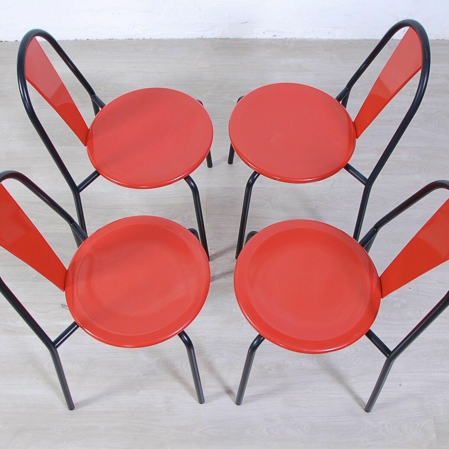 Set Of 4 Postmodern Chairs Design Bonaldo From The 70s In Black Red Metal Vintage Chair photo buy