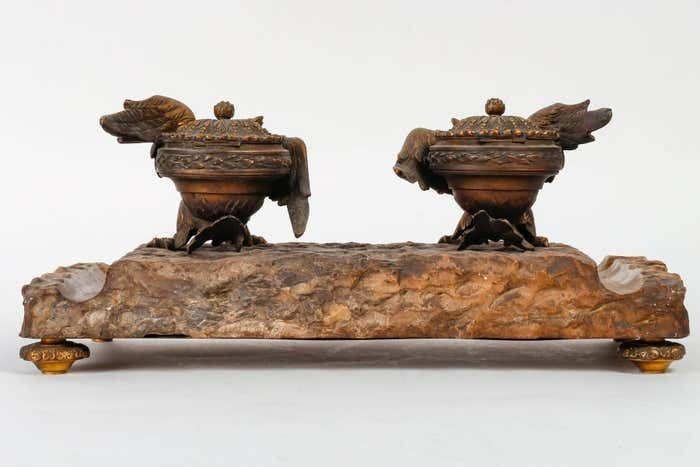 Marble And Gilt Bronze Inkwell From The 19th Century, Napoleon III Period photo vinterior