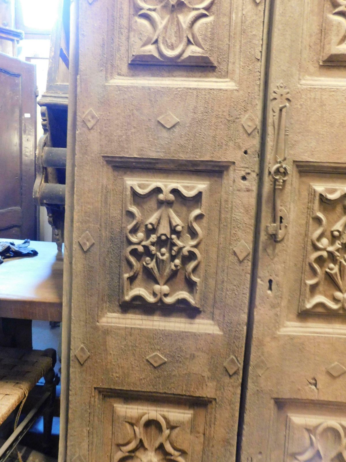 Richly Carved Solid Walnut Entrance Double Door, Italy photo for sale