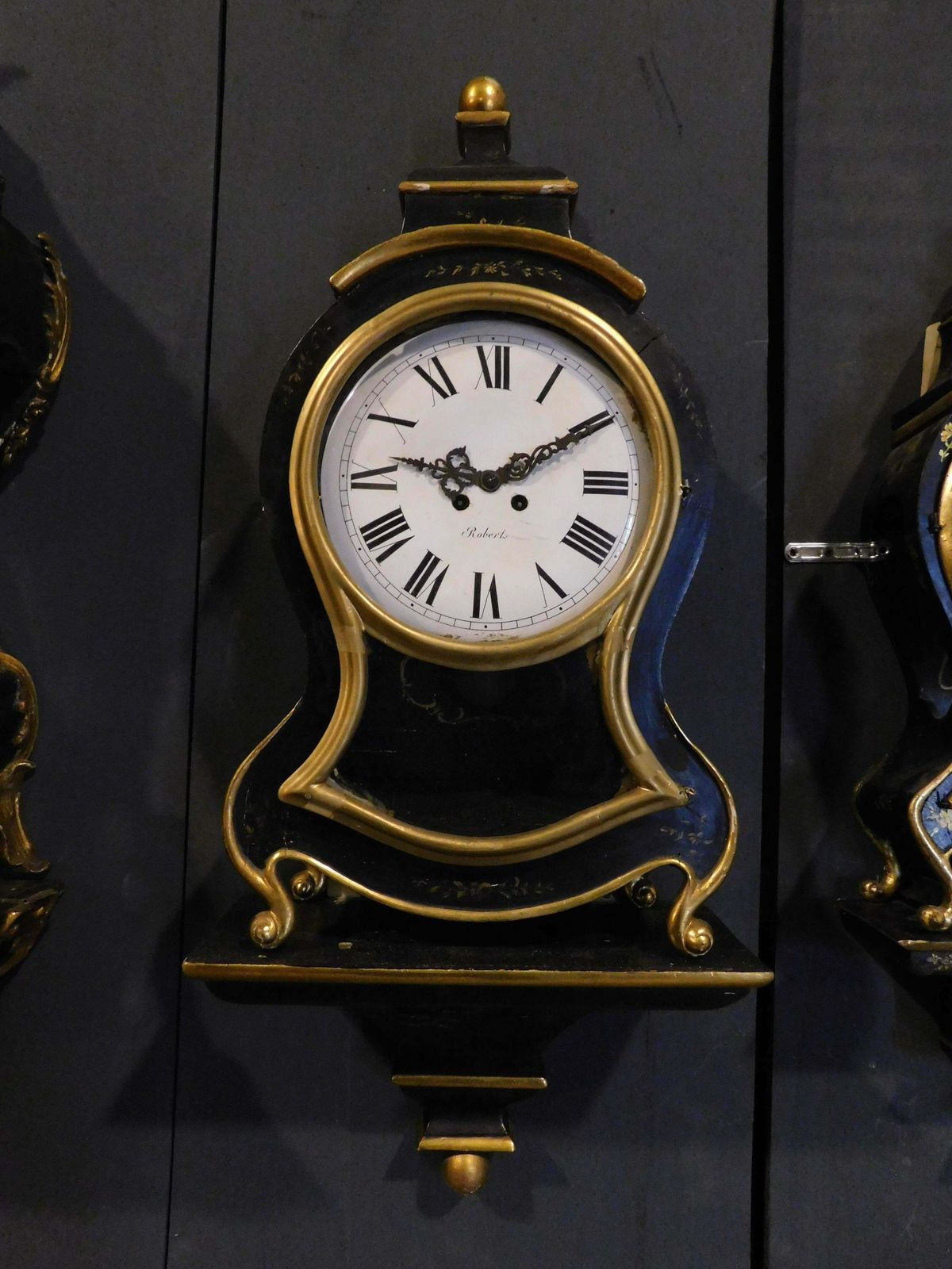 Set N.3 Clocks Ebonised Wood, Profiles And Feet Decorated Gilded Plant Motifs photo for sale
