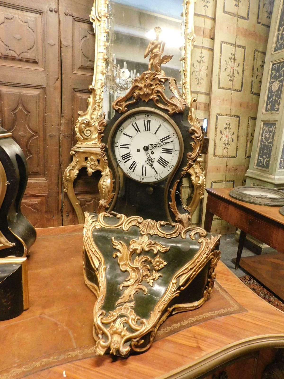 photo for sale Set N.3 Clocks Ebonised Wood, Profiles And Feet Decorated Gilded Plant Motifs